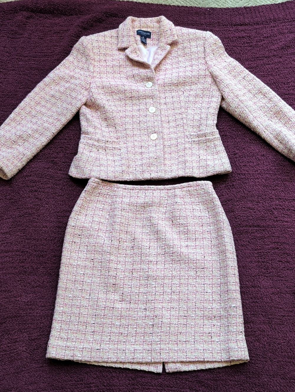 Jones New York Pink Tweed Skirt Suit Set